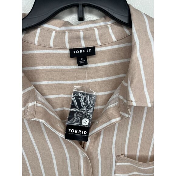 Torrid Womens Button-Up Striped Shirt Mushroom Size 2X - Picture 3 of 7